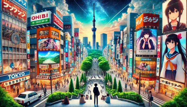 DALL·E 2024-10-21 19.46.34 - A dynamic and vibrant landscape of Tokyo that blends iconic real-life anime spots